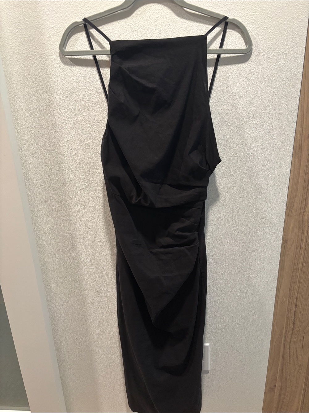 Zara One-Shoulder Black Draped Midi Dress